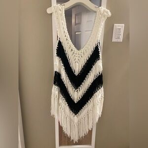 Black and White Fringe Crochet swim cover